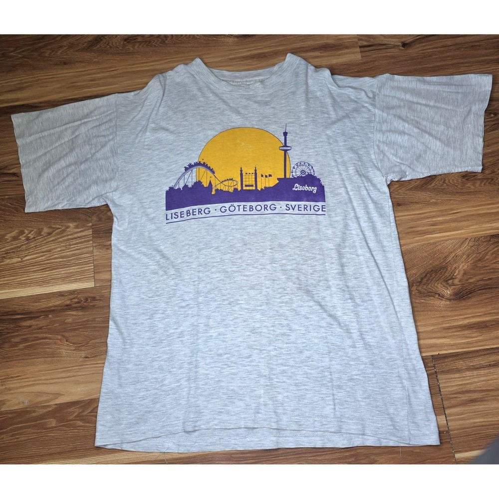 Vintage Liseberg Göteborg Sverige Shirt Mens Large Gray Theme Park Sweden Travel